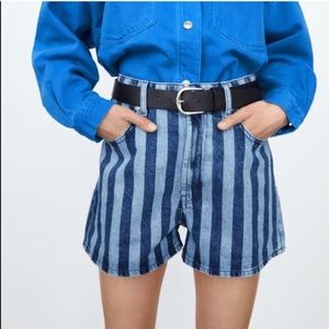 Zara blue striped denim shorts